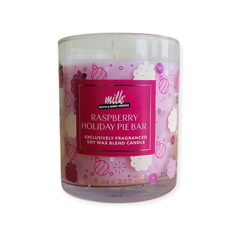 Bath Body Works Raspberry Holiday Pie Candle 8oz Single Wick Sweet Bakery Scent - Picture 2 of 6
